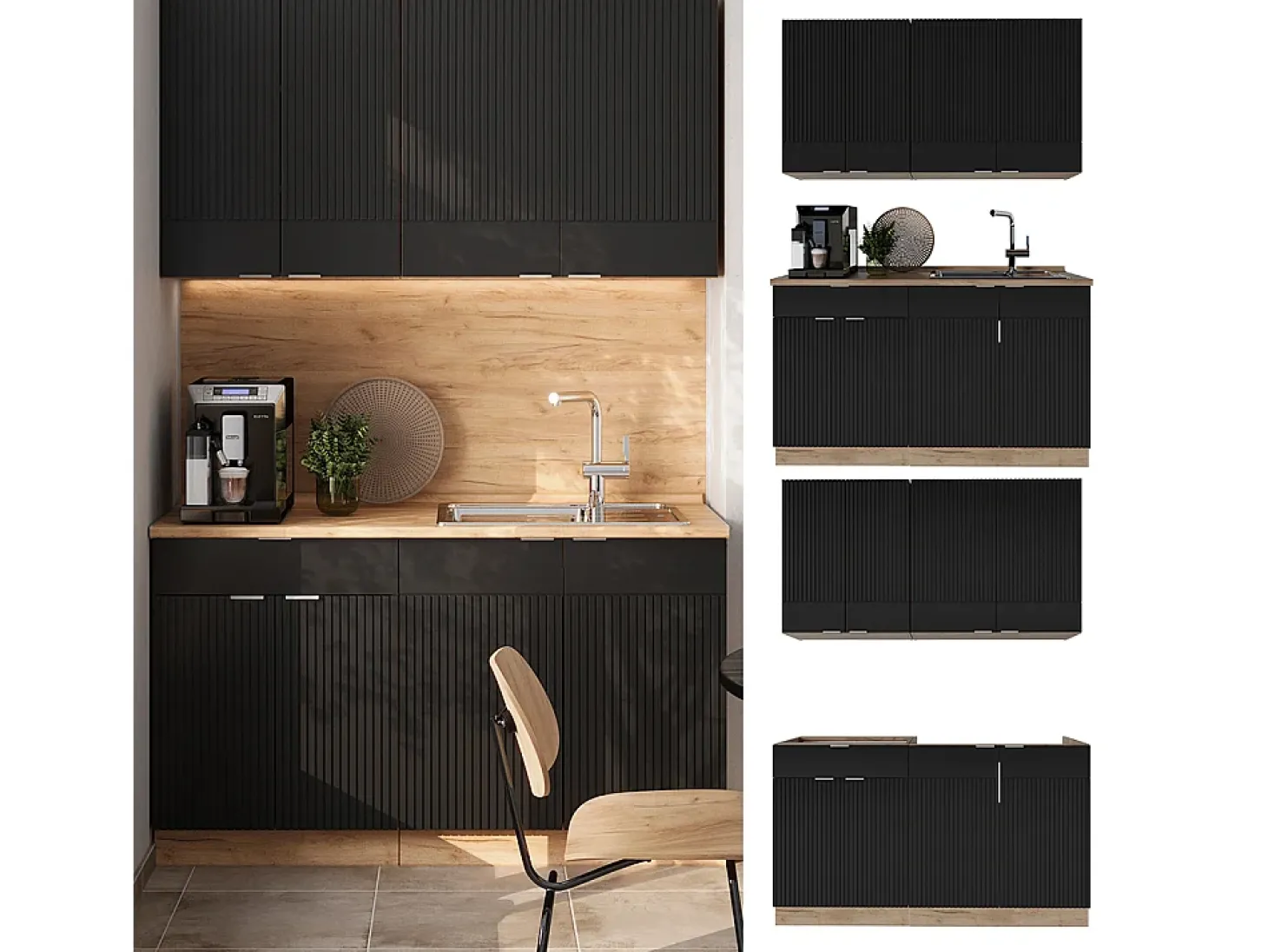 Cocina para solteros rayas negras/roble dorado 140x60x81.6 fame-line