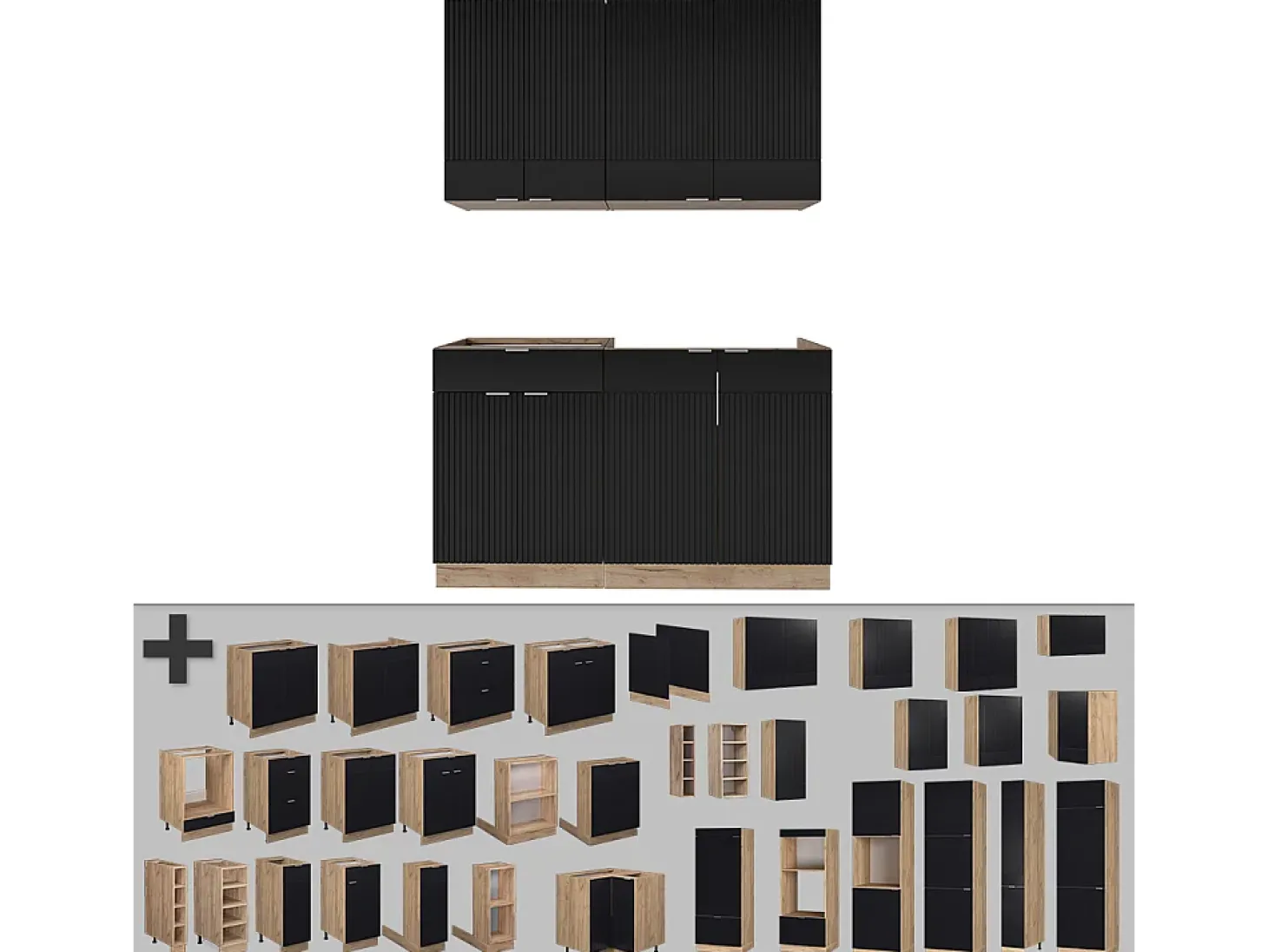 Cocina para solteros rayas negras/roble dorado 140x60x81.6 fame-line