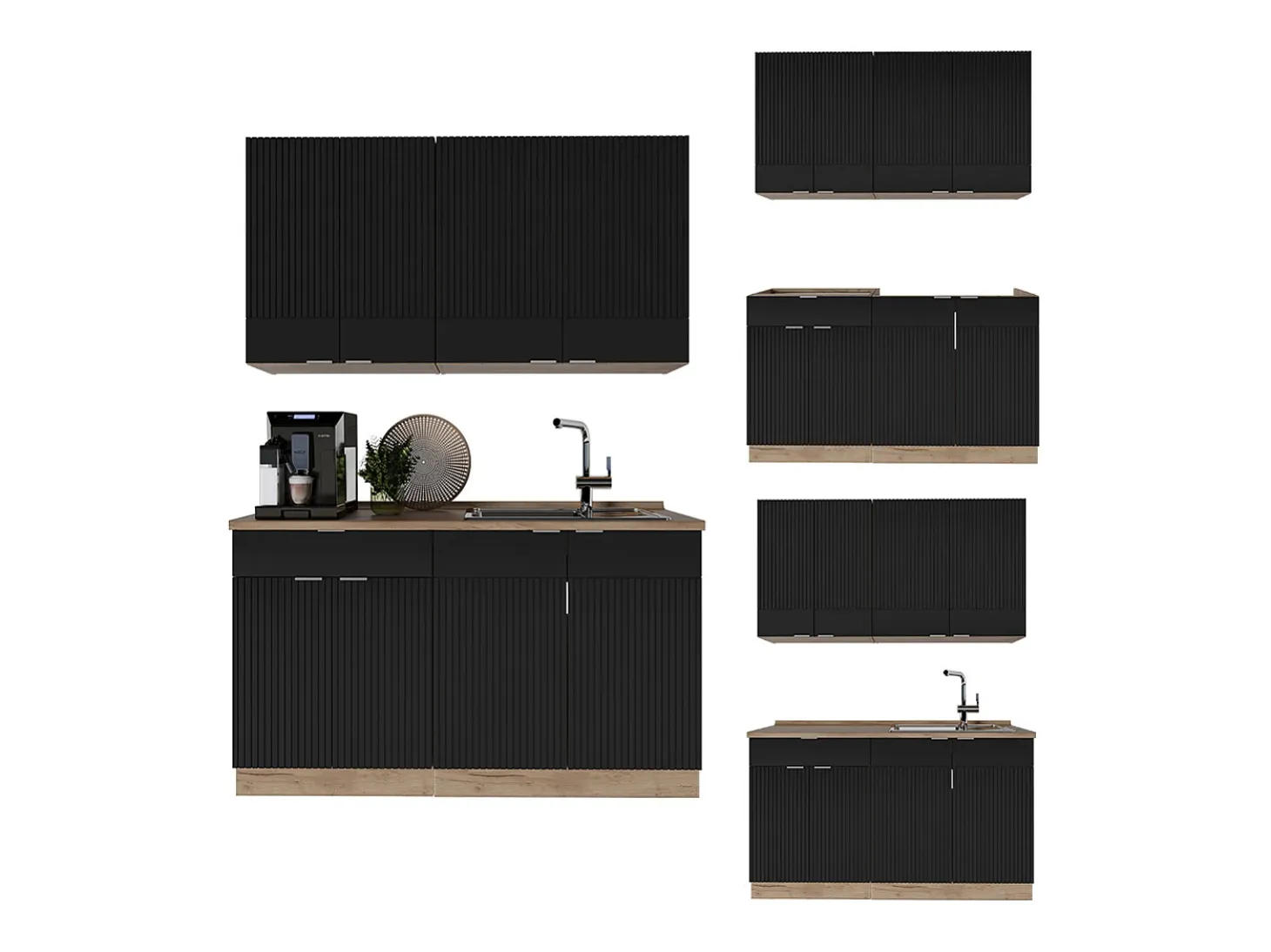 Cocina para solteros rayas negras/roble dorado 140x60x81.6 fame-line