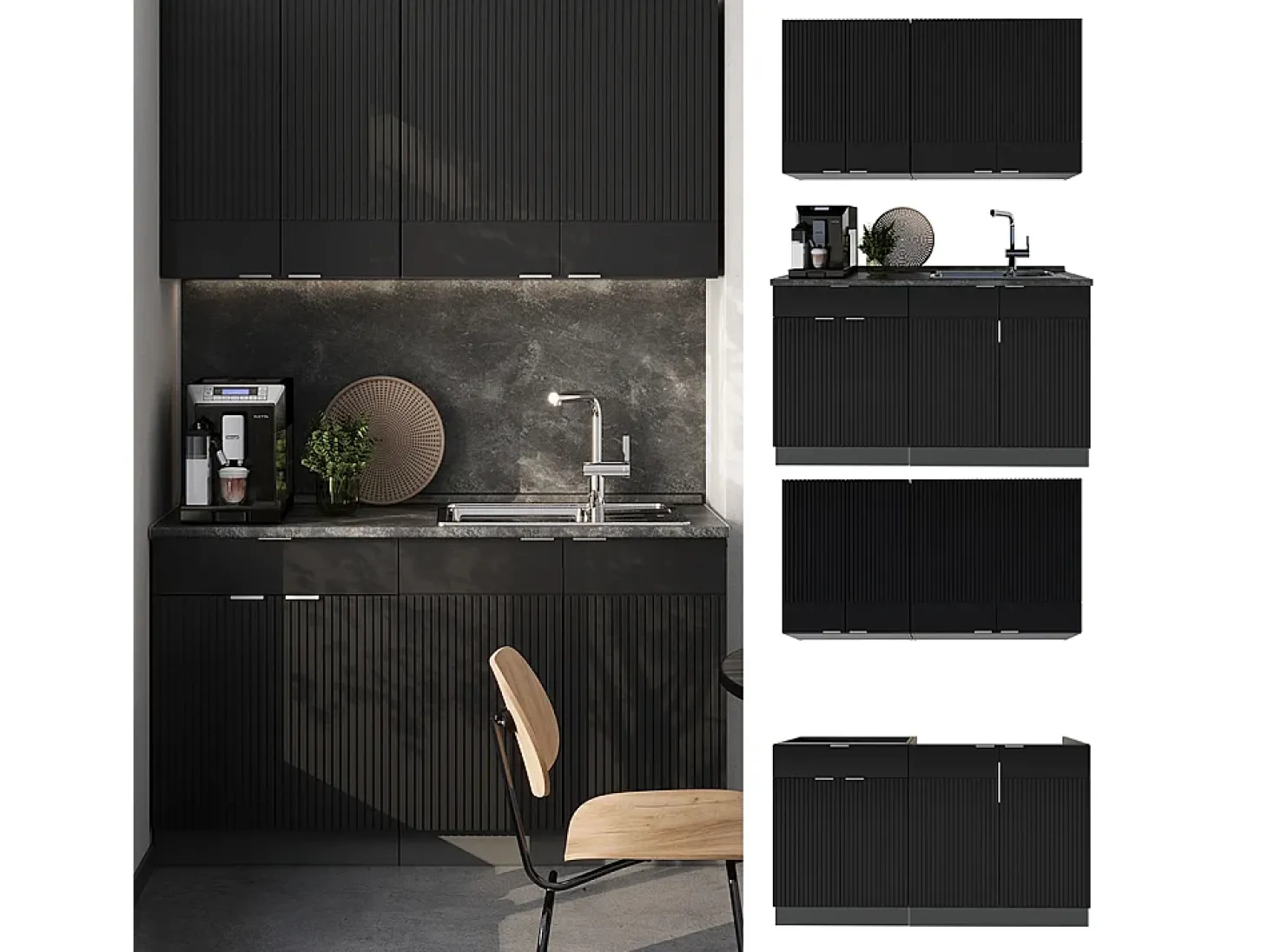 Cocina para solteros rayas negras/antracita 140x46x81.6 fame-line