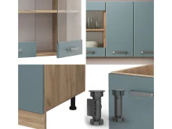 Cocina para solteros roble azul-gris-dorado 140x46x81.6 r-line