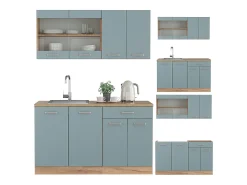Cocina para solteros roble azul-gris-dorado 140x46x81.6 r-line
