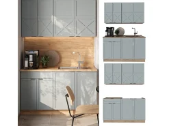 Cocina para solteros roble azul claro/gris dorado 140x46x81.6 fame-line
