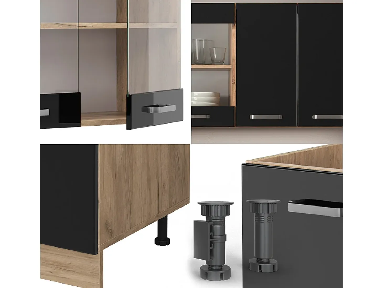 Cocina para solteros roble negro/dorado de alto brillo 140x46x81.6 r-line