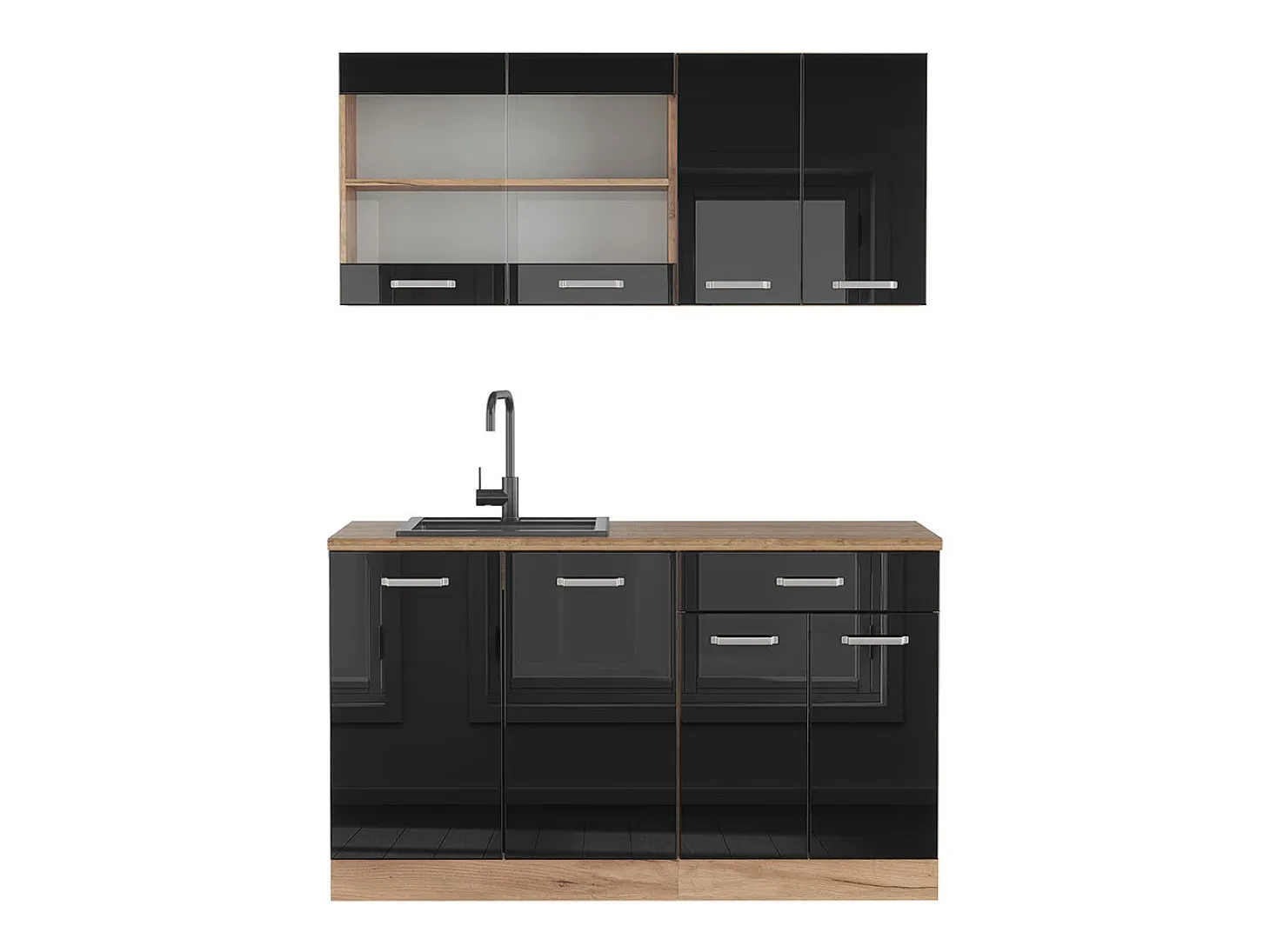 Cocina para solteros roble negro/dorado de alto brillo 140x46x81.6 r-line