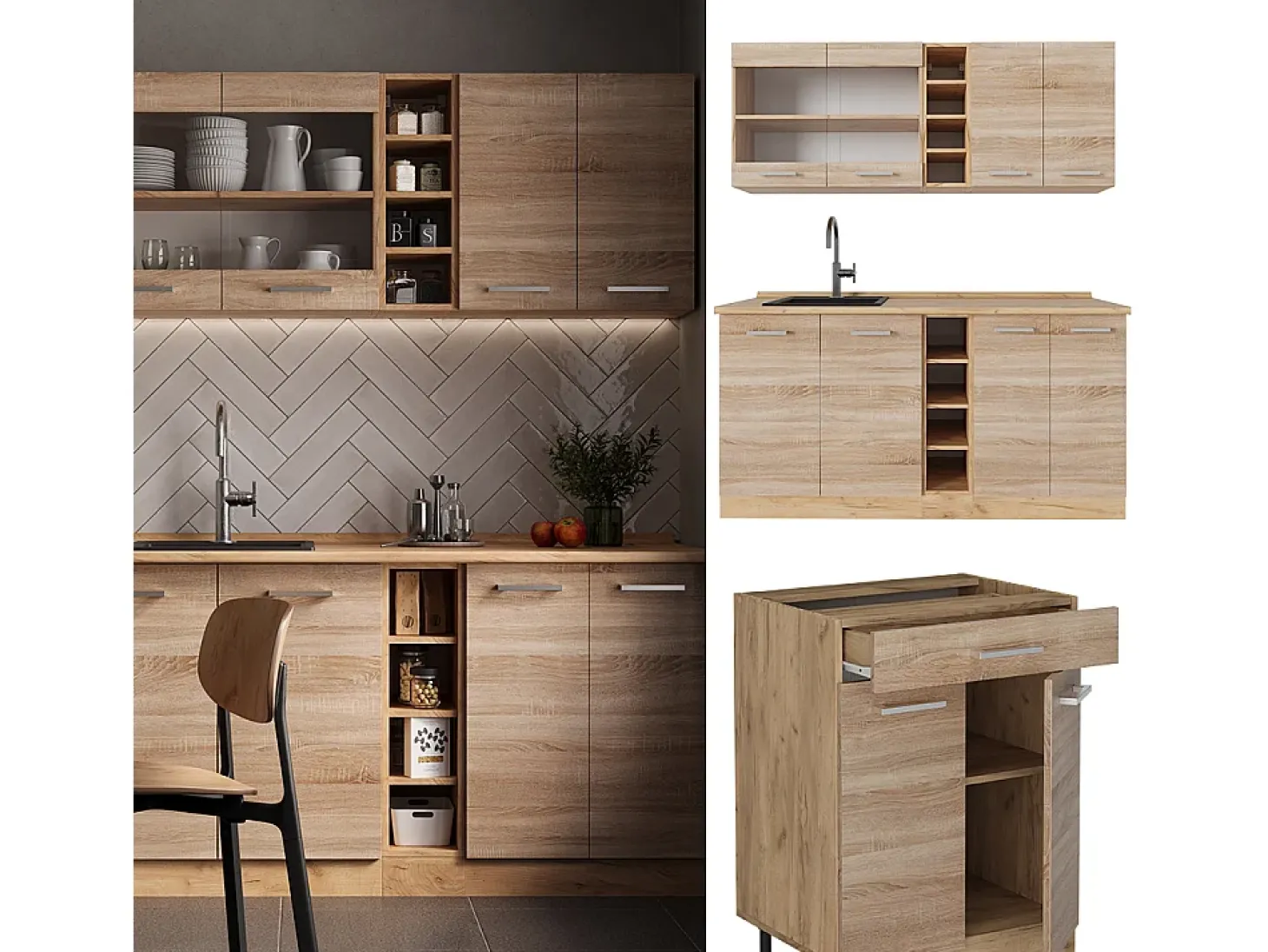 Cocina para solteros roble sonoma/goldkraft 160x46x81.6 r-line