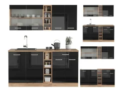 Cocina para solteros roble negro/dorado de alto brillo 160x46x81.6 r-line