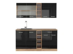 Cocina para solteros roble negro/dorado de alto brillo 160x46x81.6 r-line