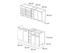 Cocina para solteros roble azul-gris-dorado 160x46x81.6 r-line