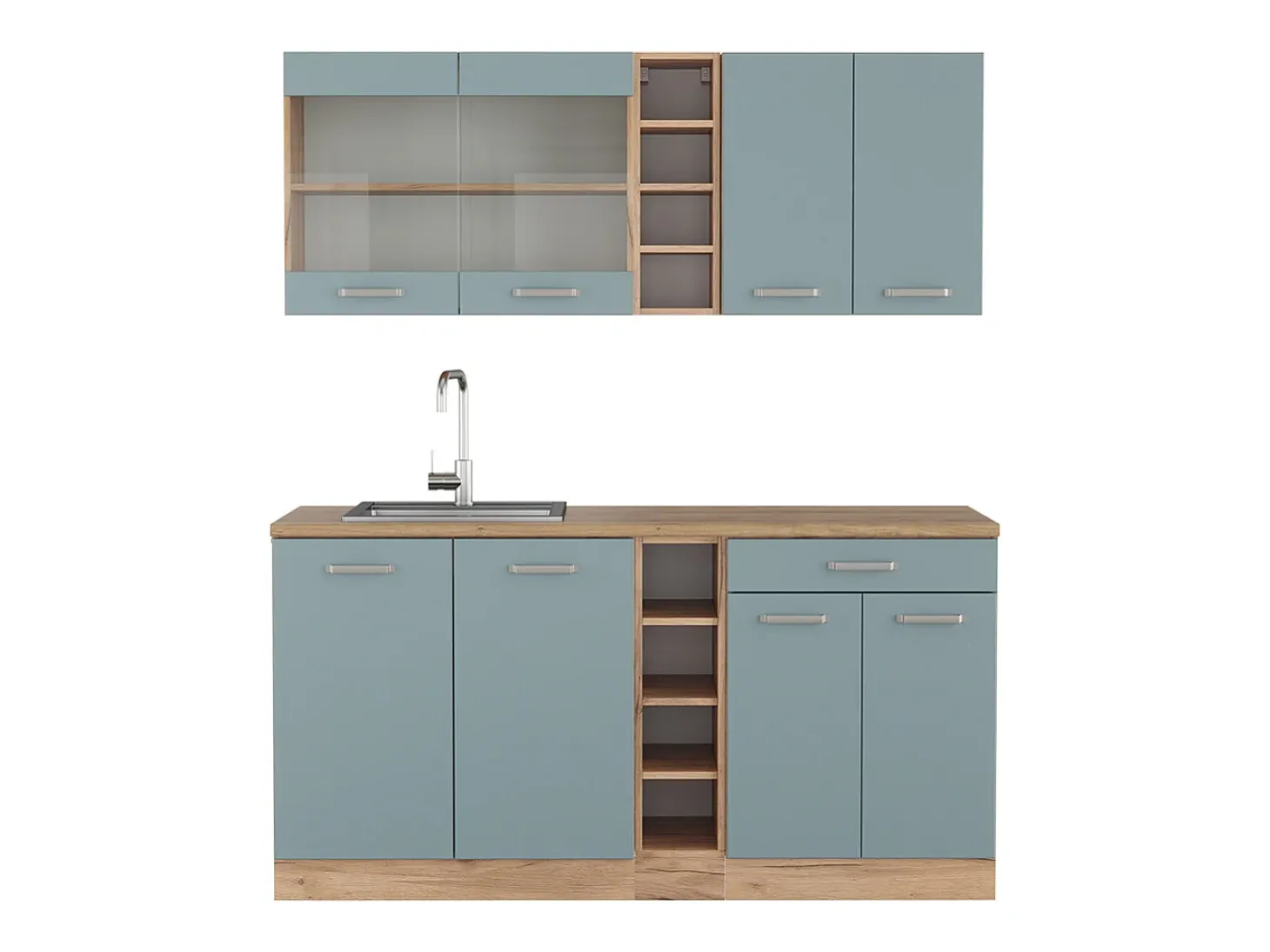 Cocina para solteros roble azul-gris-dorado 160x46x81.6 r-line