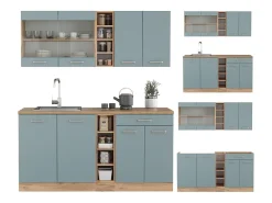 Cocina para solteros roble azul-gris-dorado 160x46x81.6 r-line