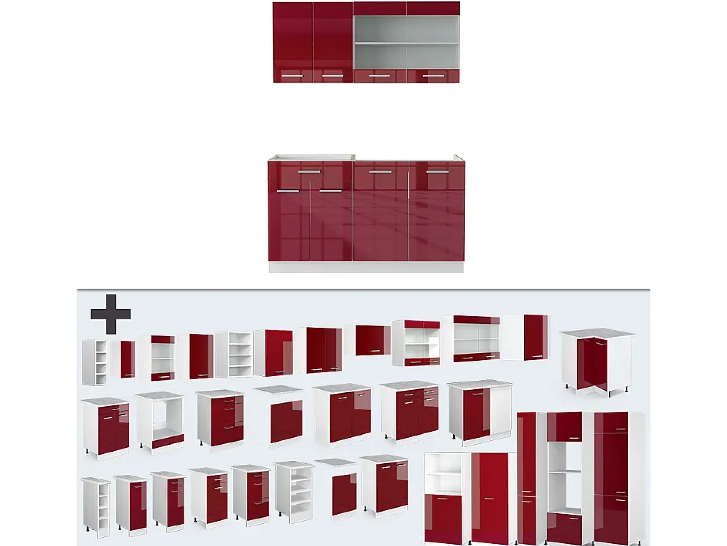 Cocina para solteros rojo brillo intenso/blanco 140x60x81.6 r-line