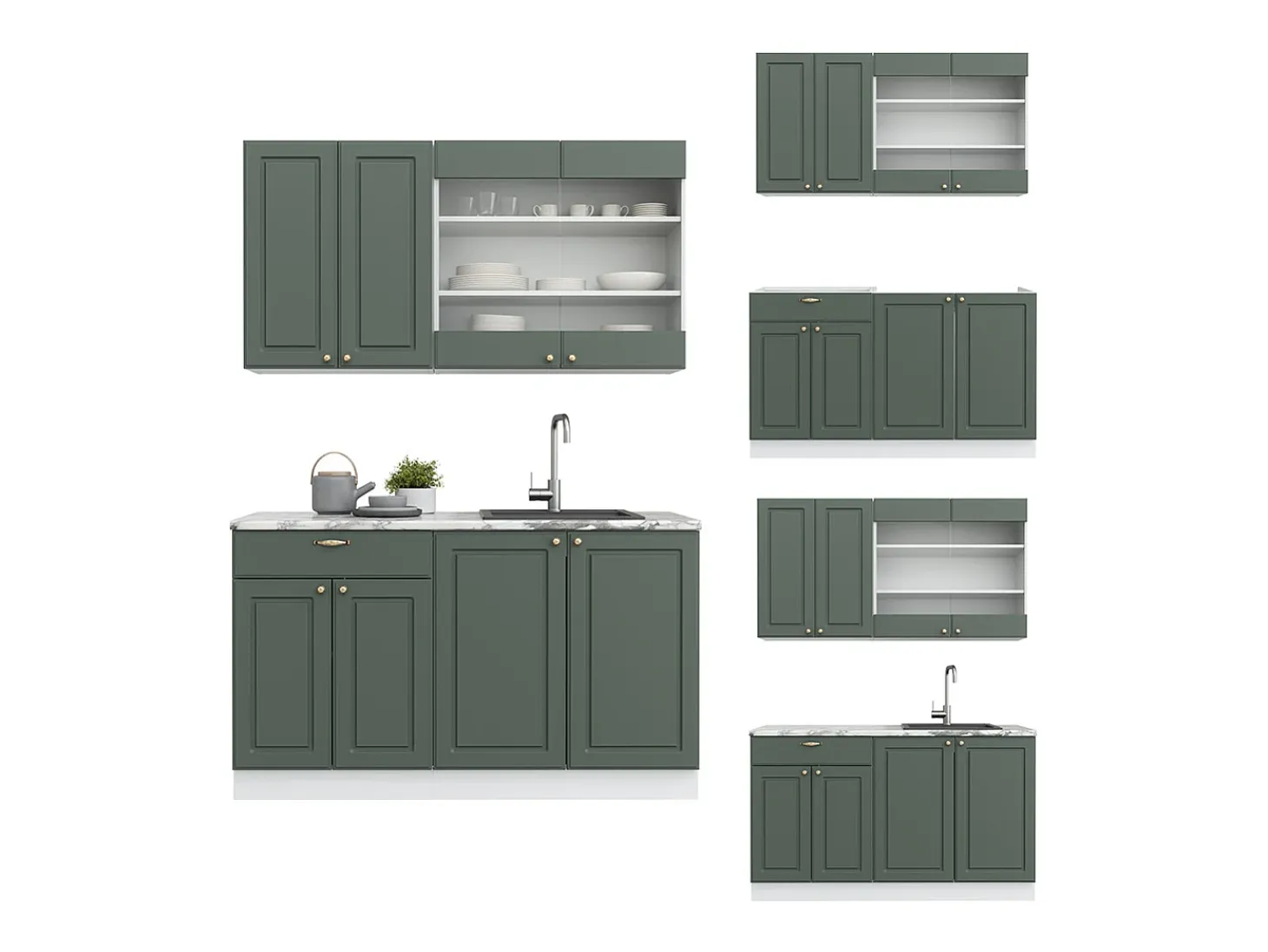 Cocina para solteros verde-dorado casa de campo/blanco 140x60x81.6 fame-line