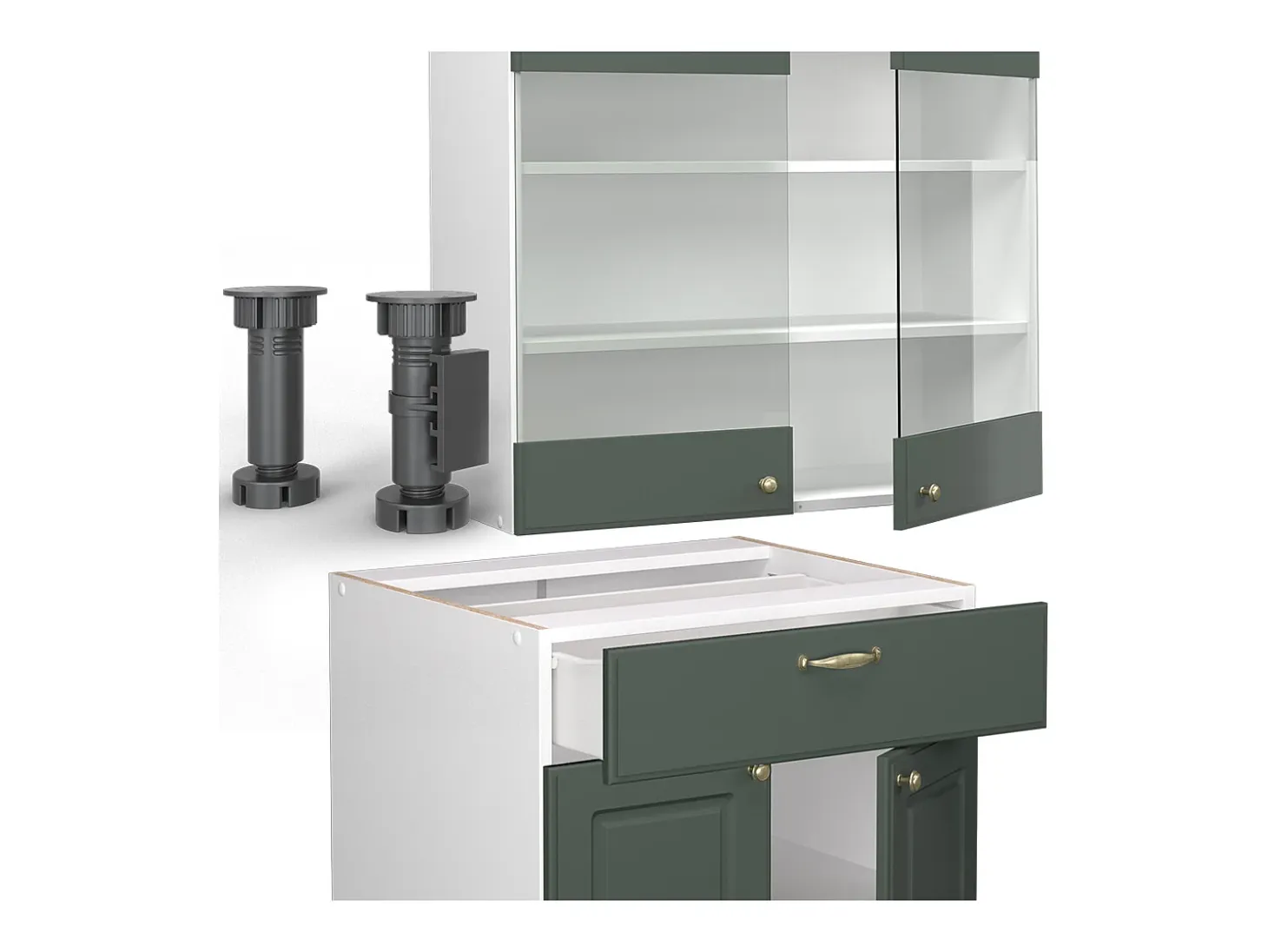 Cocina para solteros verde-dorado casa de campo/blanco 140x60x81.6 fame-line