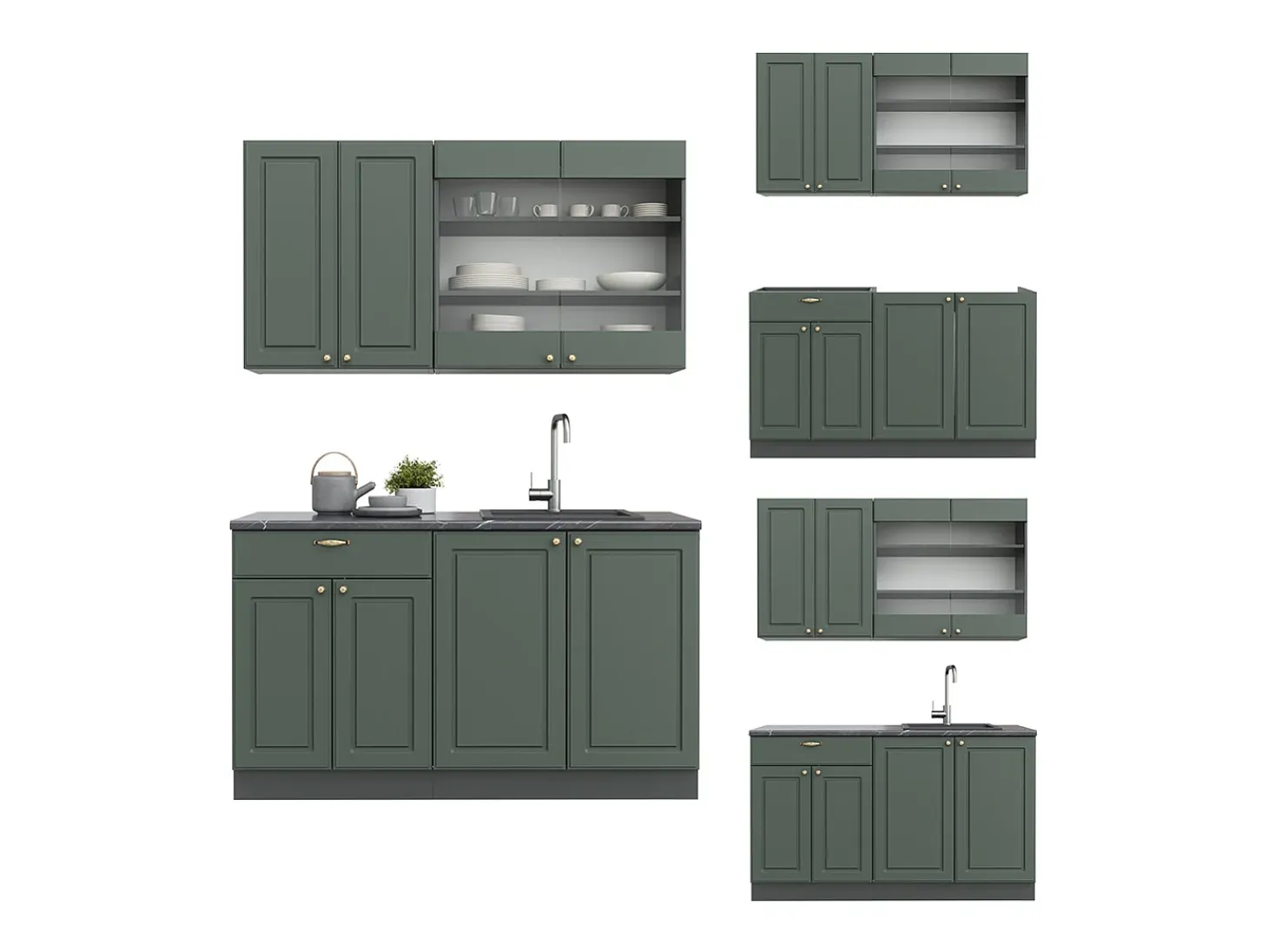 Cocina para solteros verde-dorado casa de campo/antracita 140x60x81.6 fame-line