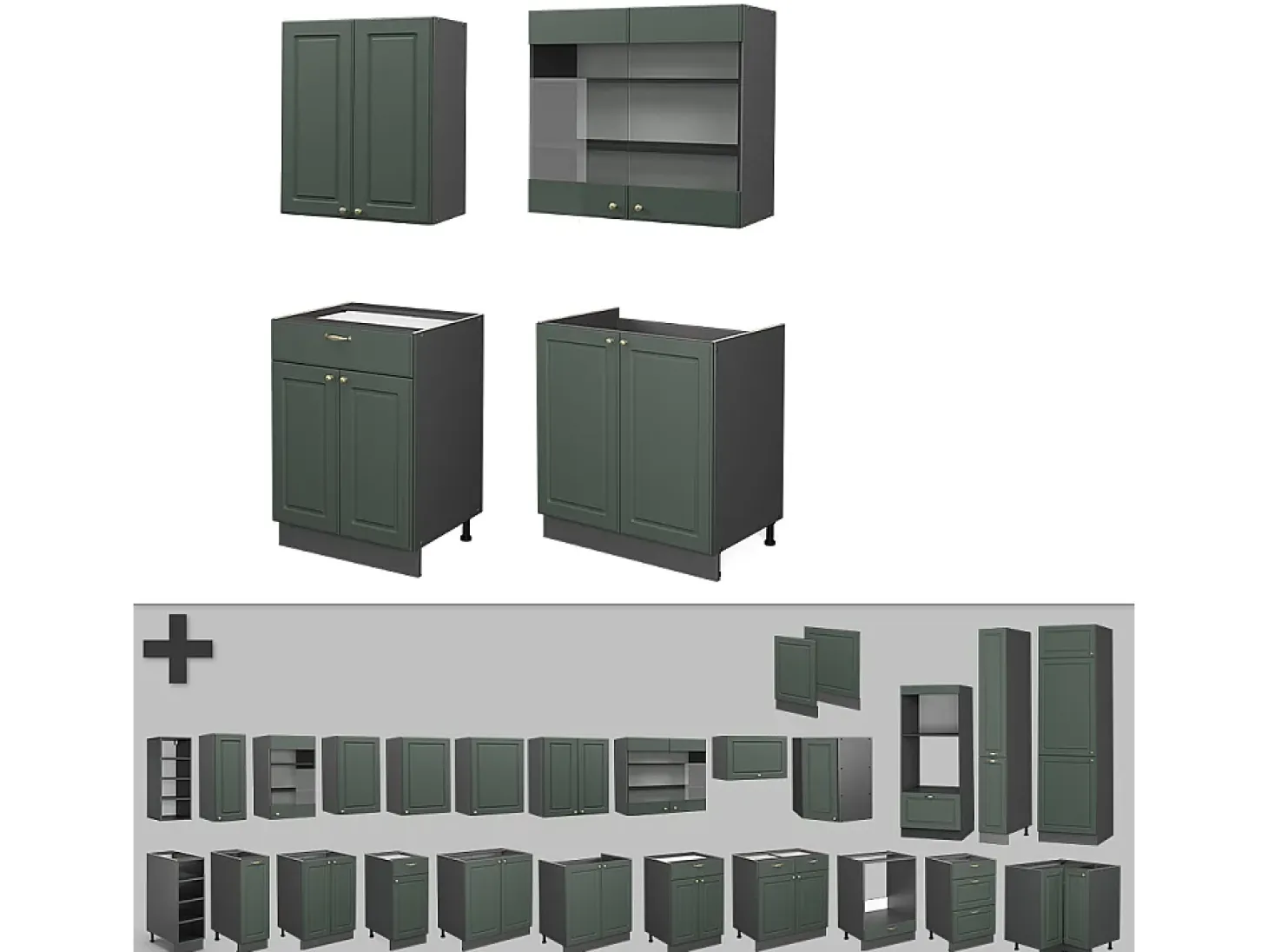 Cocina para solteros verde-dorado casa de campo/antracita 140x60x81.6 fame-line