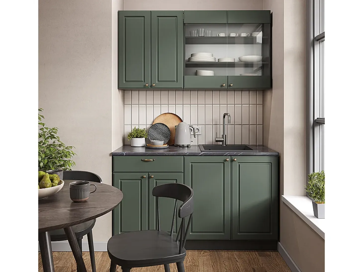 Cocina para solteros verde-dorado casa de campo/antracita 140x60x81.6 fame-line