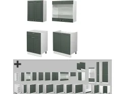 Cocina para solteros verde-dorado casa de campo/blanco 140x60x81.6 fame-line