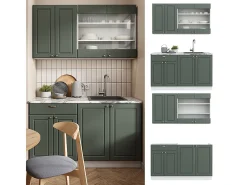 Cocina para solteros verde-dorado casa de campo/blanco 140x60x81.6 fame-line