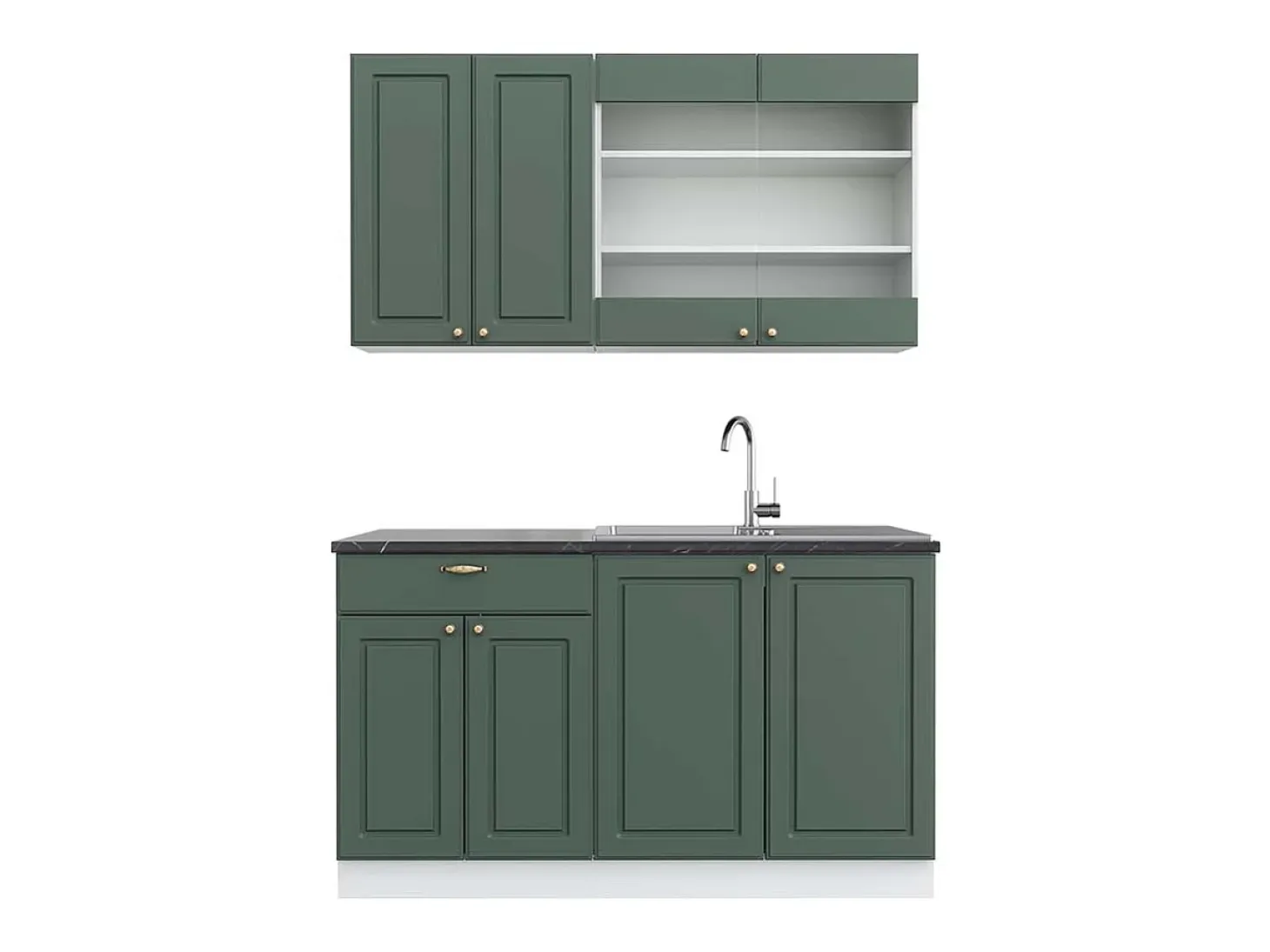 Cocina para solteros verde-dorado casa de campo/blanco 140x60x81.6 fame-line