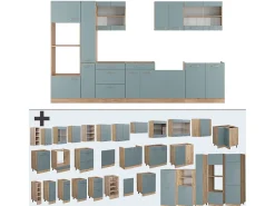 Cocina roble azul-gris-dorado 350x46x81.6 r-line
