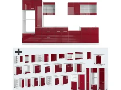Cocina rojo brillo intenso/blanco 350x60x81.6 r-line