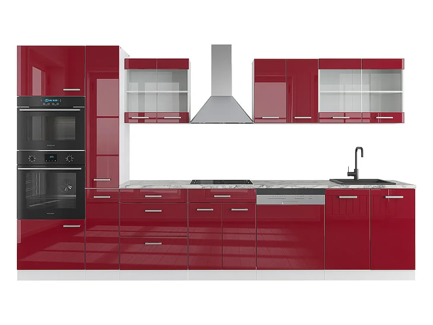 Cocina rojo brillo intenso/blanco 350x60x81.6 r-line