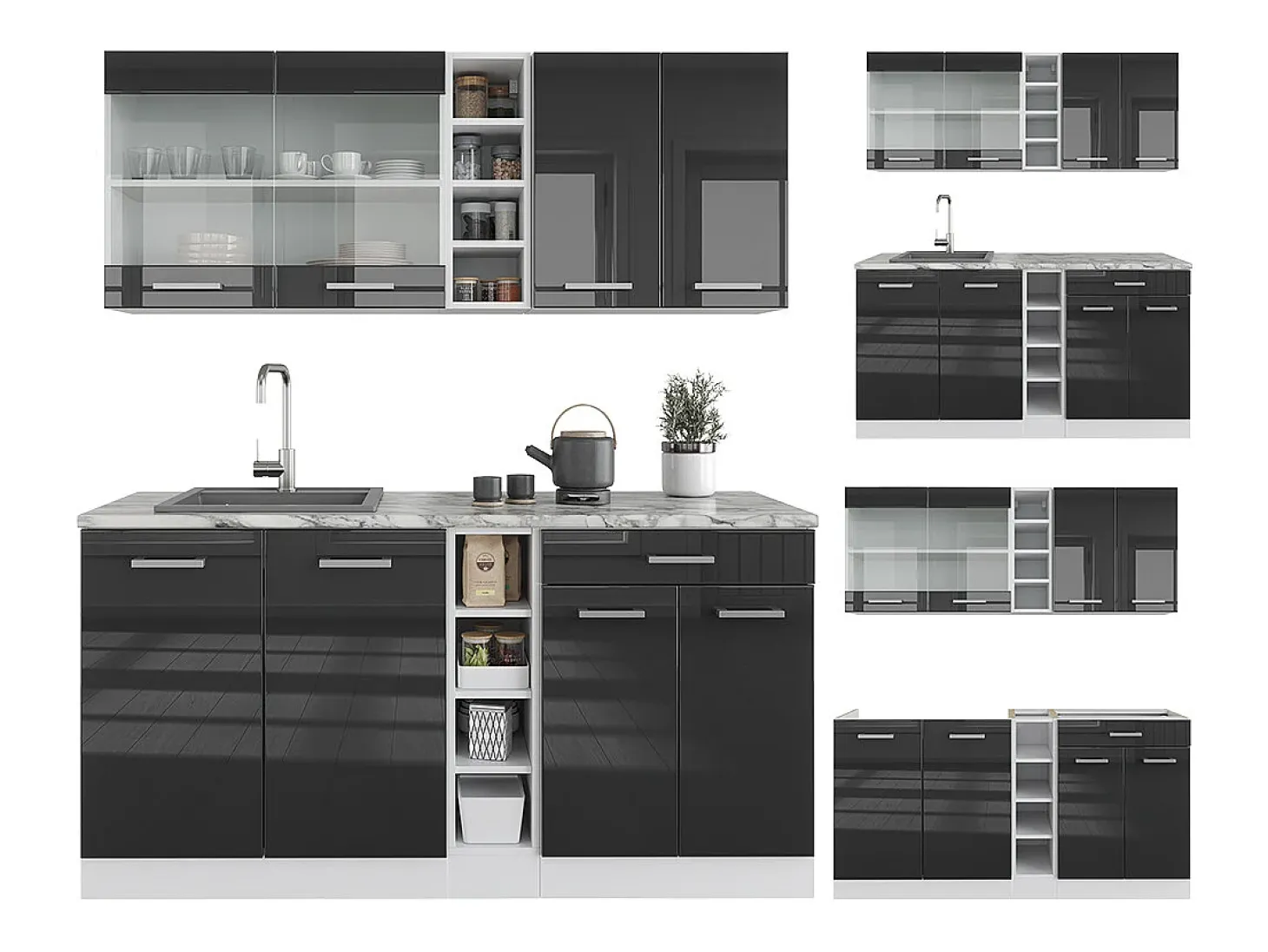 Cocina versátil antracita brillo intenso/blanco 160x46x81.6 r-line