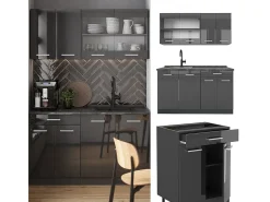 Cocina versátil antracita brillo intenso/antracita 140x60x81.6 r-line