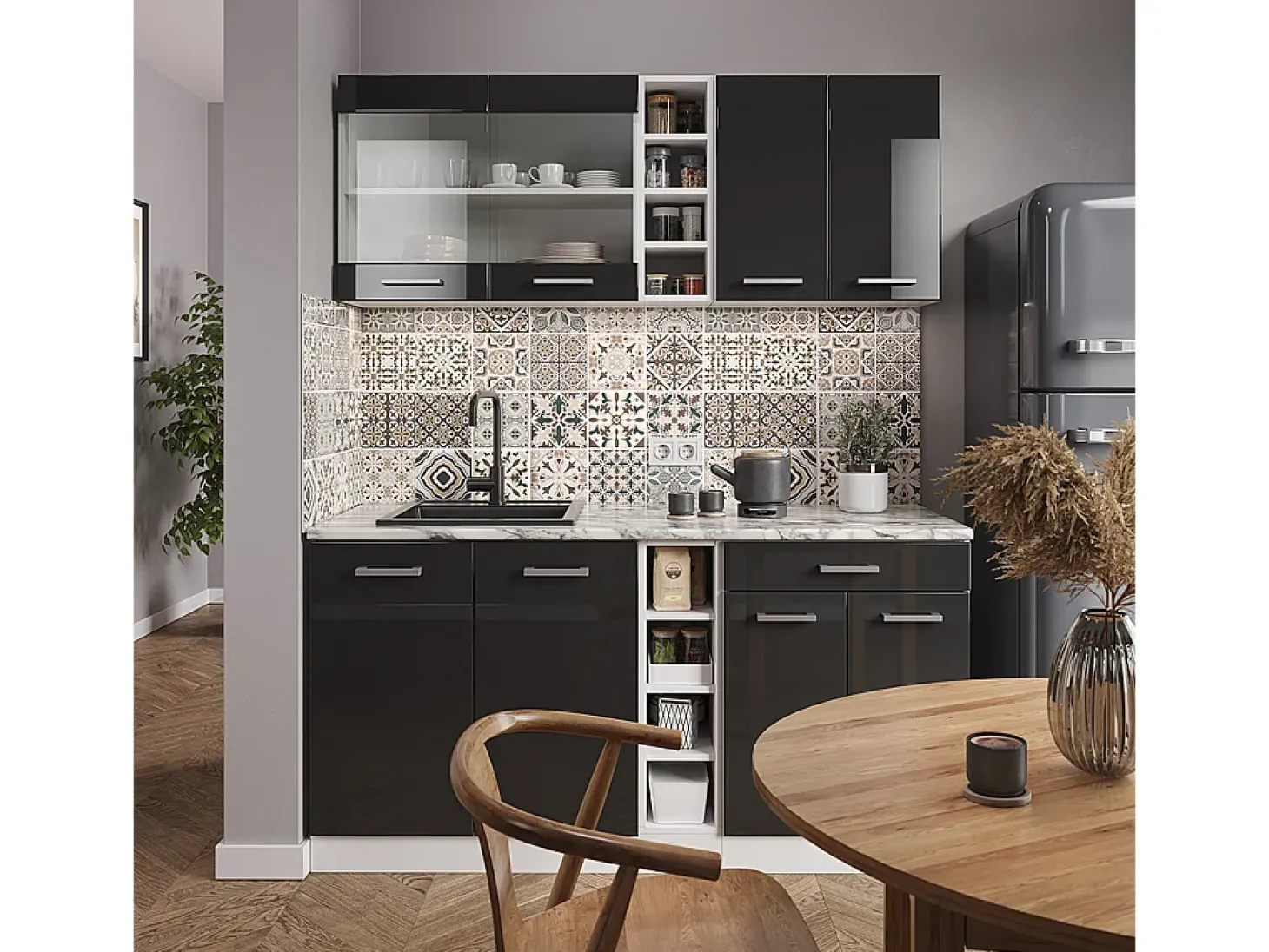 Cocina versátil antracita brillo intenso/blanco 160x60x81.6 r-line