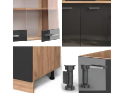 Cocina versátil antracita brillo intenso/roble dorado eléctrico 140x60x81.6 r-line