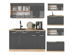 Cocina versátil antracita brillo intenso/roble dorado eléctrico 140x60x81.6 r-line