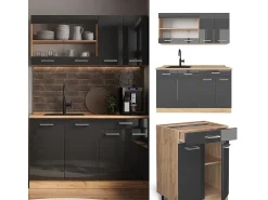 Cocina versátil antracita brillo intenso/roble dorado eléctrico 140x60x81.6 r-line