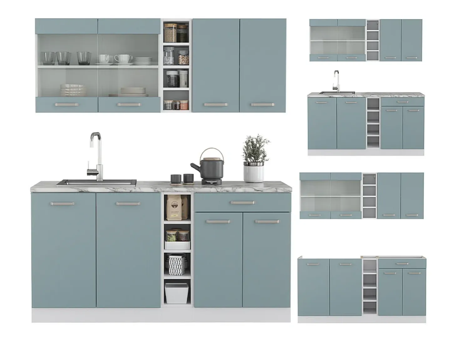 Cocina versátil azul-gris-blanco 160x60x81.6 r-line