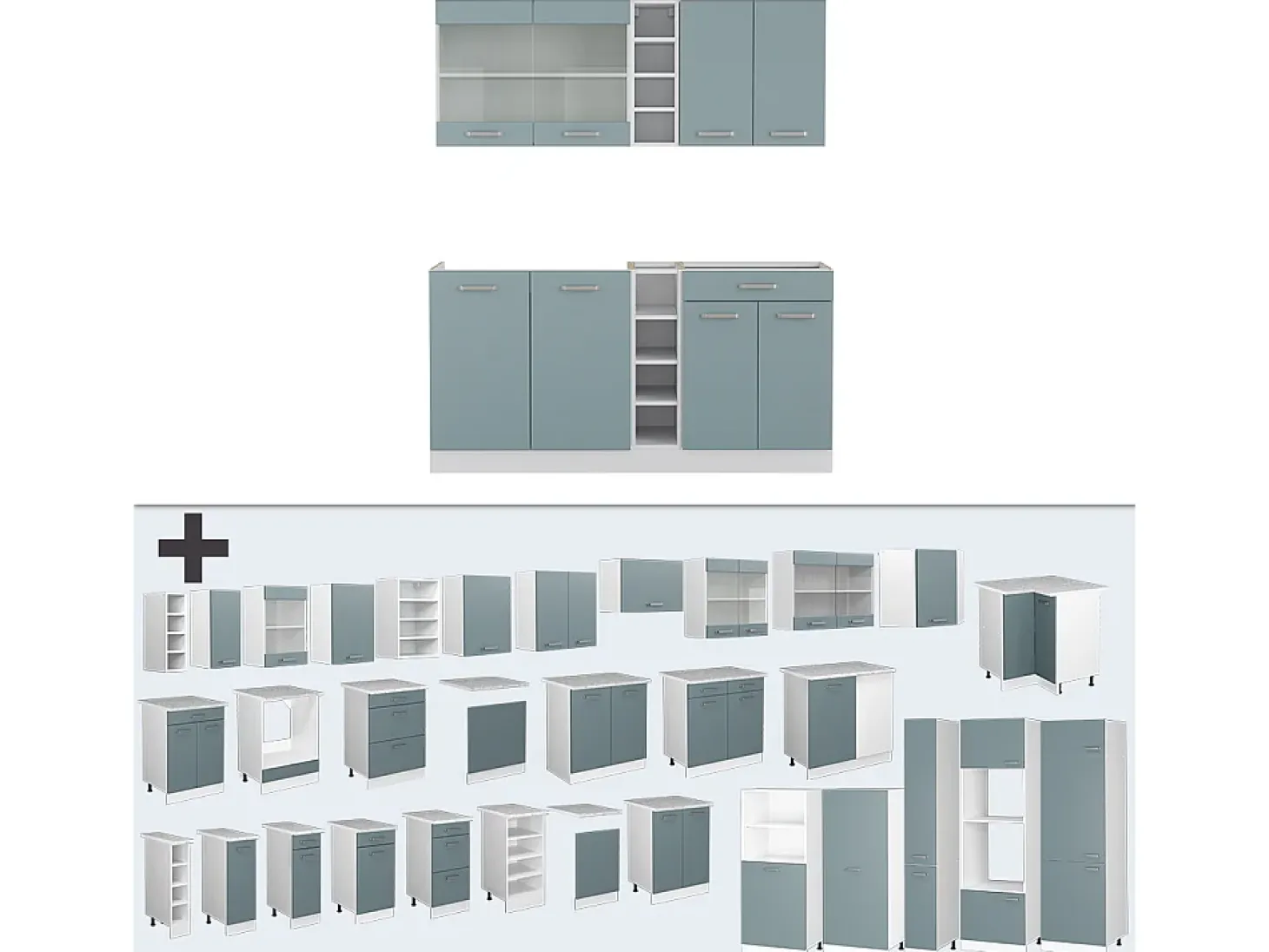 Cocina versátil azul-gris-blanco 160x60x81.6 r-line