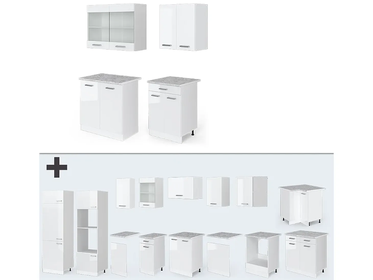 Cocina versátil blanco alto brillo/blanco 140x60x81.6 r-line