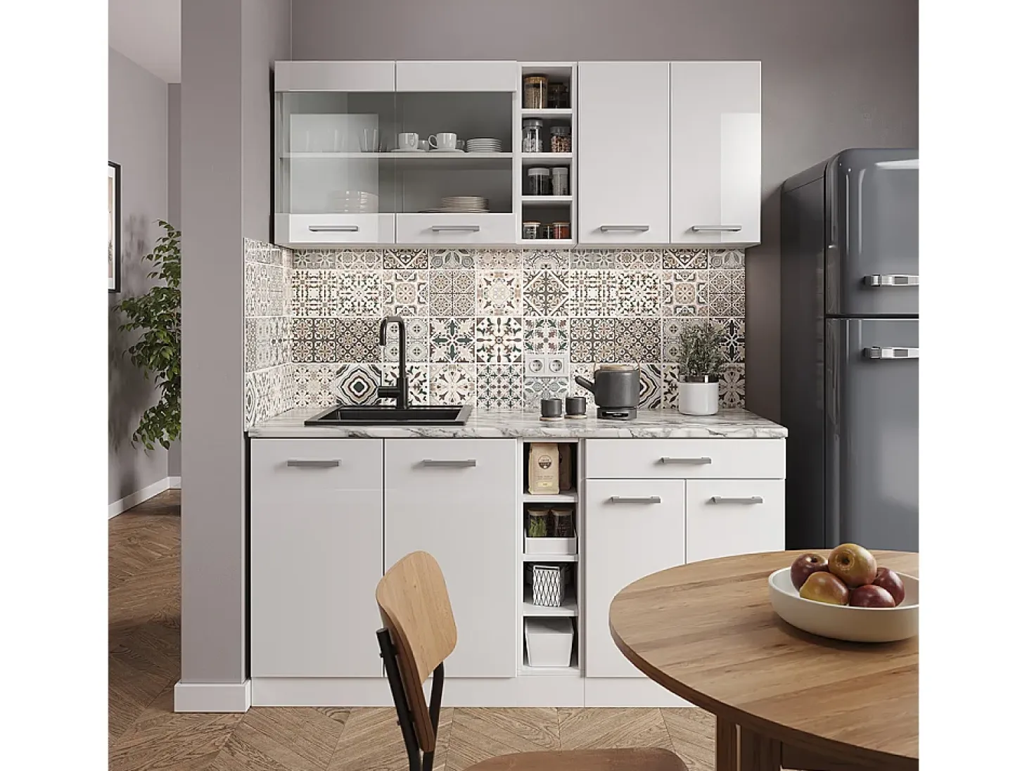 Cocina versátil blanco alto brillo/blanco 160x60x81.6 r-line