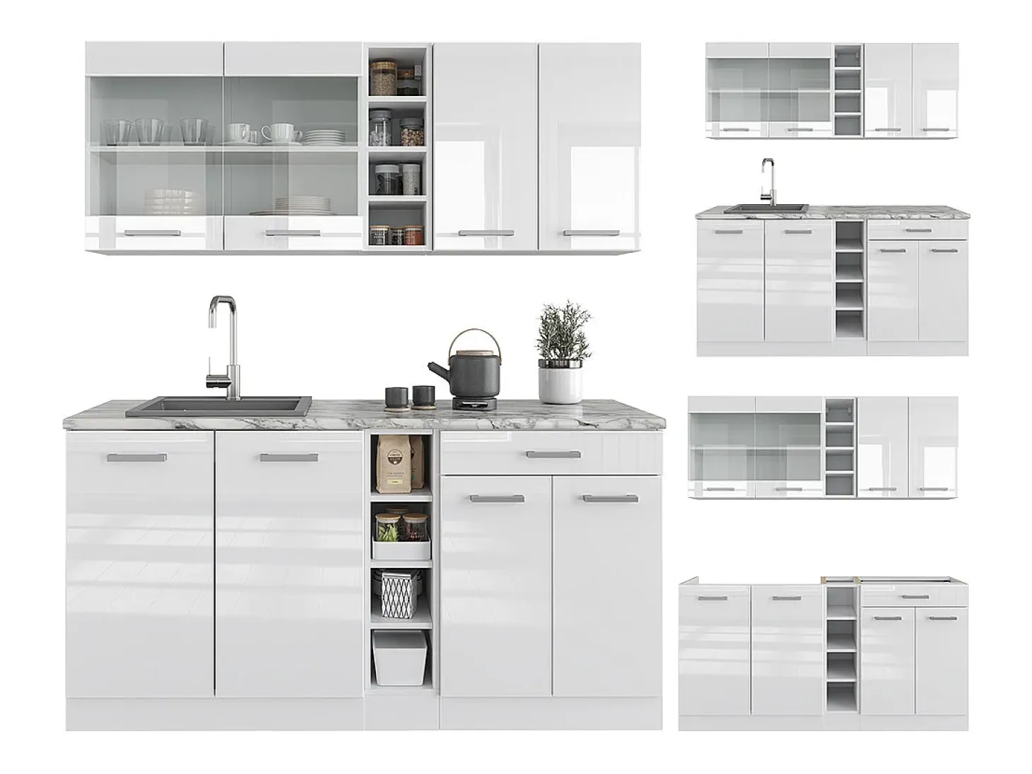 Cocina versátil blanco alto brillo/blanco 160x60x81.6 r-line