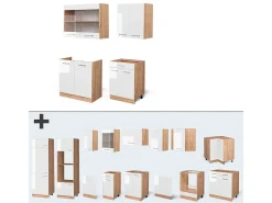 Cocina versátil blanco brillo intenso/roble dorado 140x60x81.6 r-line
