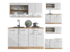 Cocina versátil blanco brillo intenso/roble dorado 140x60x81.6 r-line