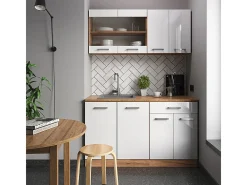 Cocina versátil blanco brillo intenso/roble dorado 140x60x81.6 r-line