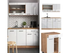 Cocina versátil blanco brillo intenso/roble dorado 140x60x81.6 r-line