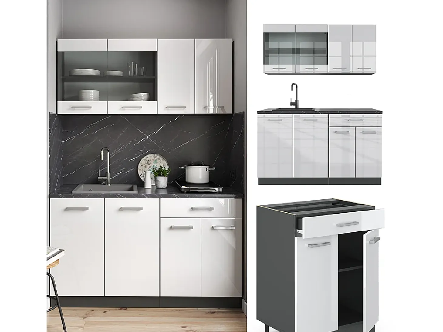 Cocina versátil blanco brillo/antracita 140x60x81.6 r-line