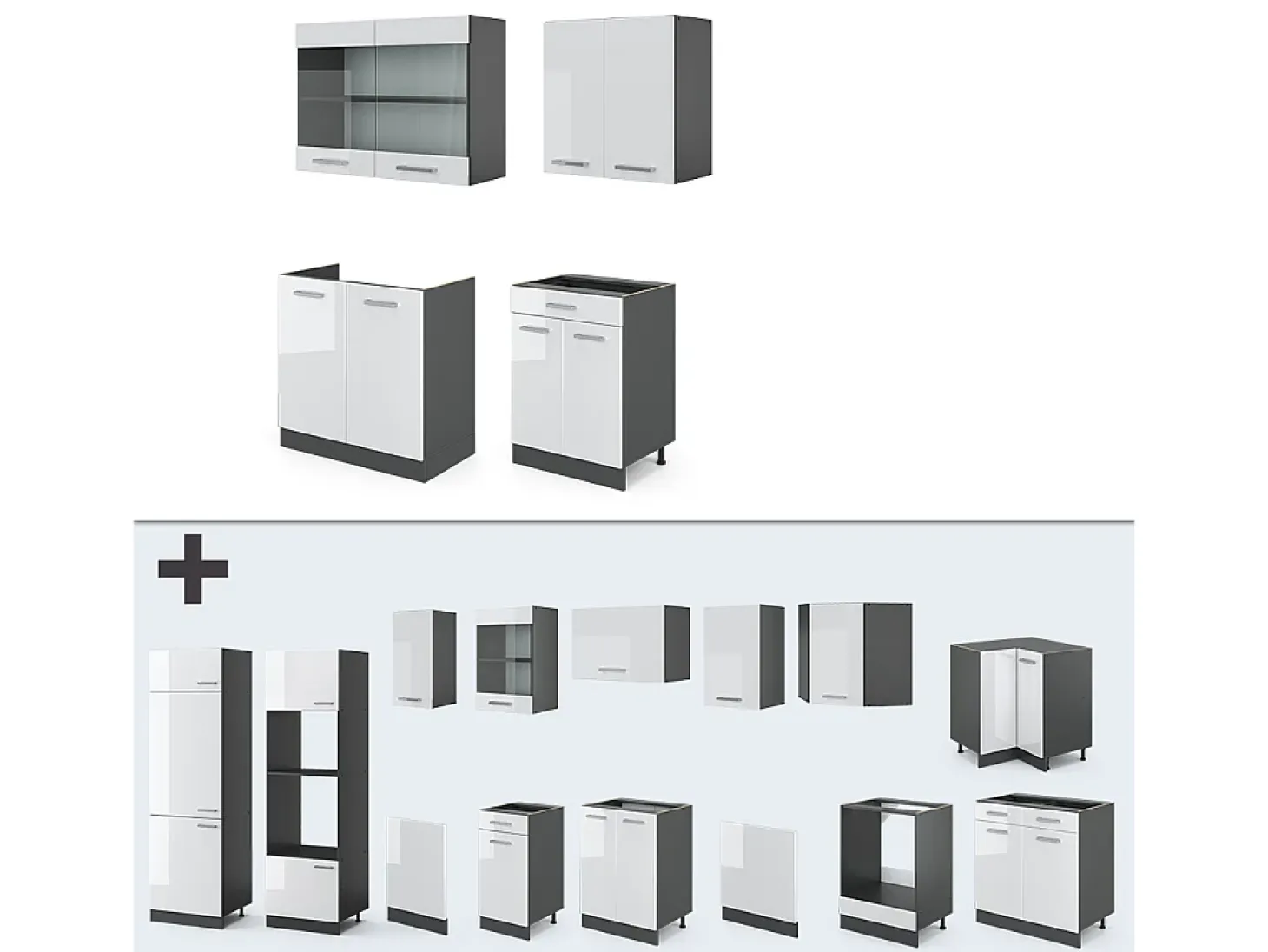 Cocina versátil blanco brillo/antracita 140x60x81.6 r-line