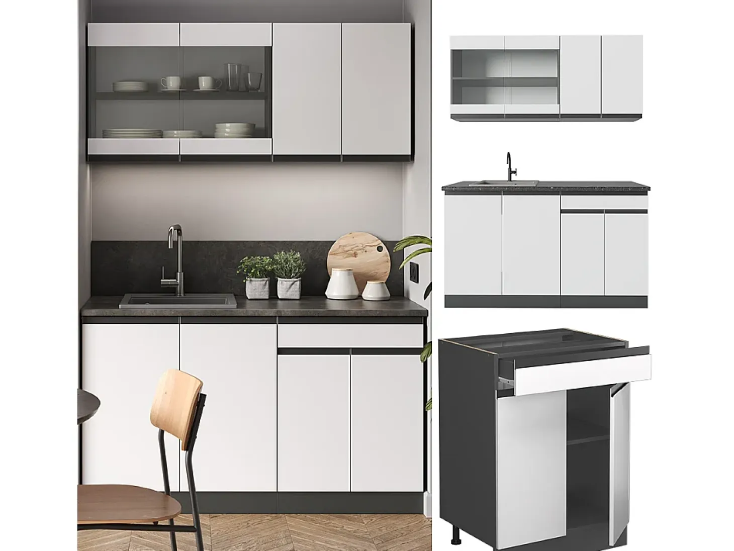 Cocina versátil blanco/antracita 140x60x81.6 r-line
