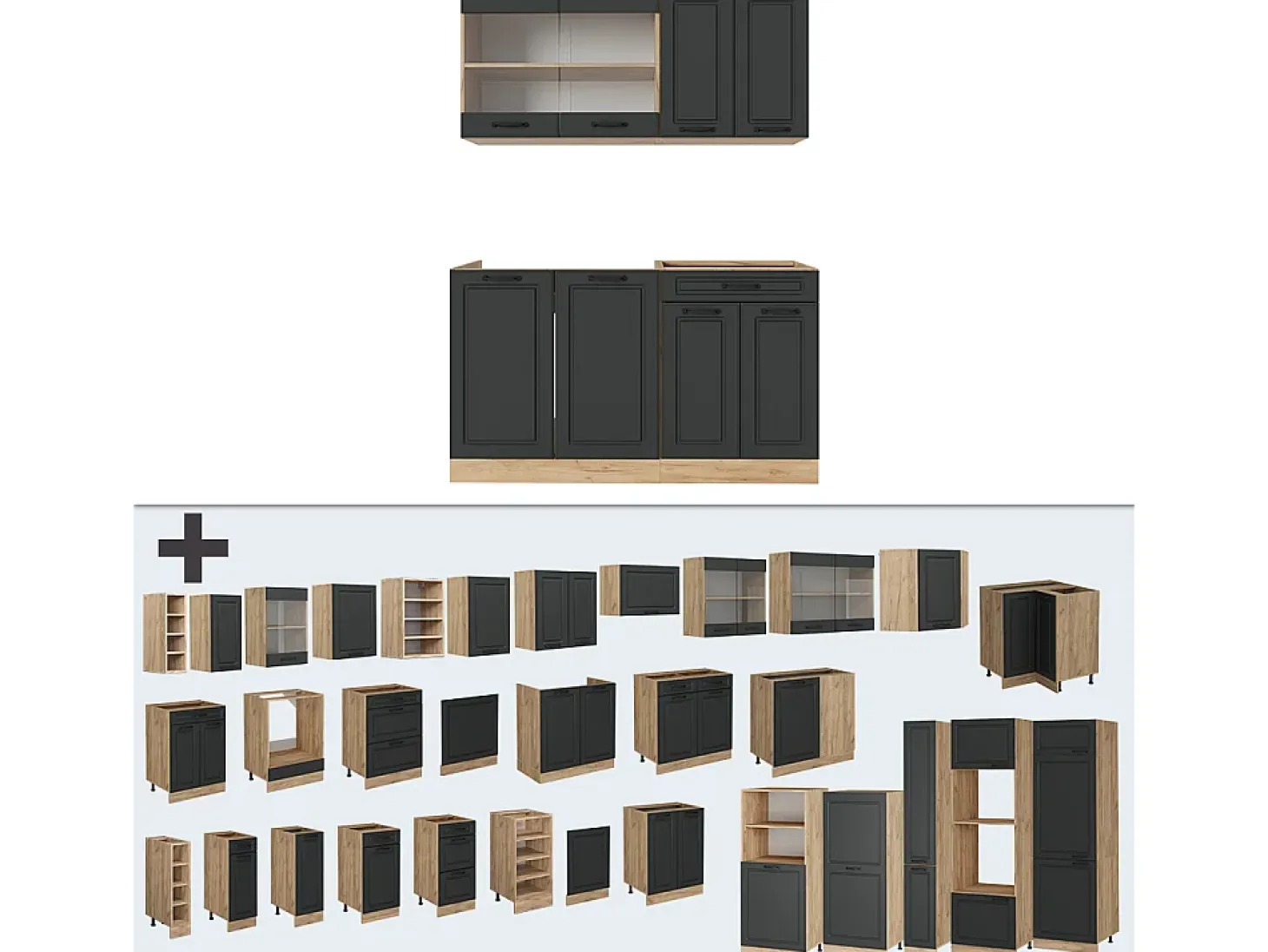 Cocina versátil casa de campo antracita/roble dorado 140x60x81.6 r-line