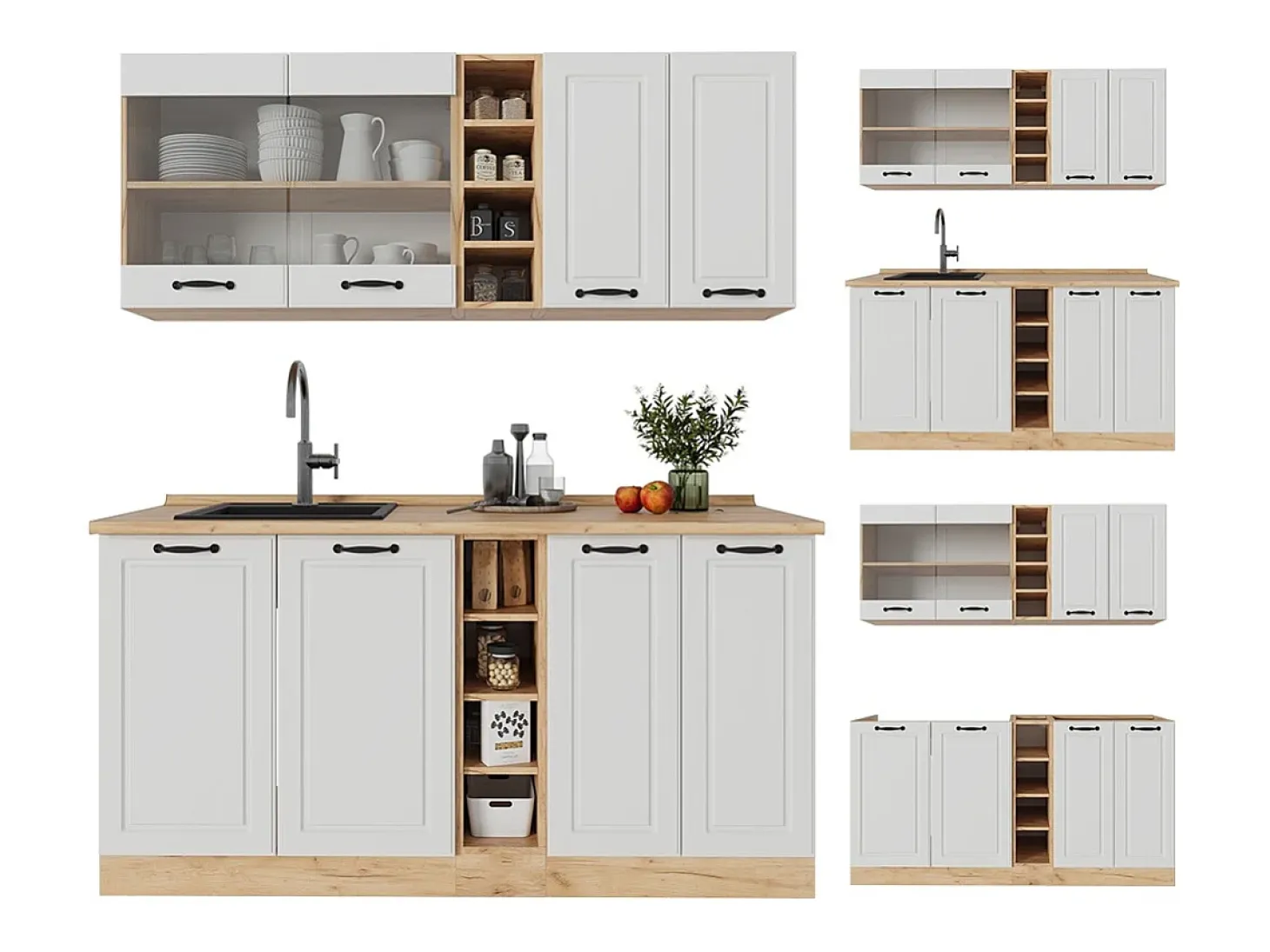Cocina versátil casa de campo blanca/roble dorado 160x60x81.6 r-line