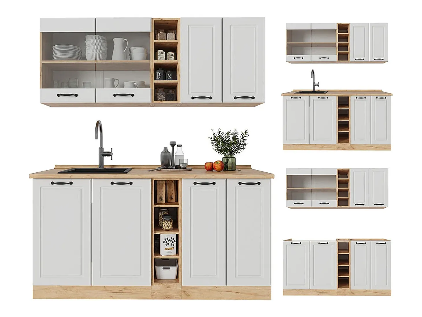 Cocina versátil casa de campo blanca/roble dorado 160x60x81.6 r-line