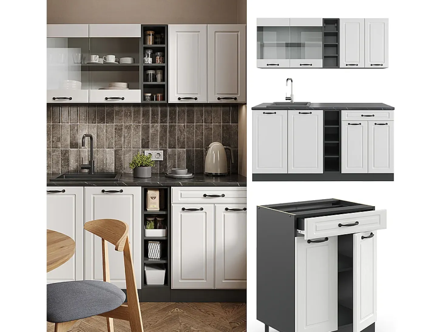 Cocina versátil casa de campo blanca/antracita 160x60x81.6 r-line