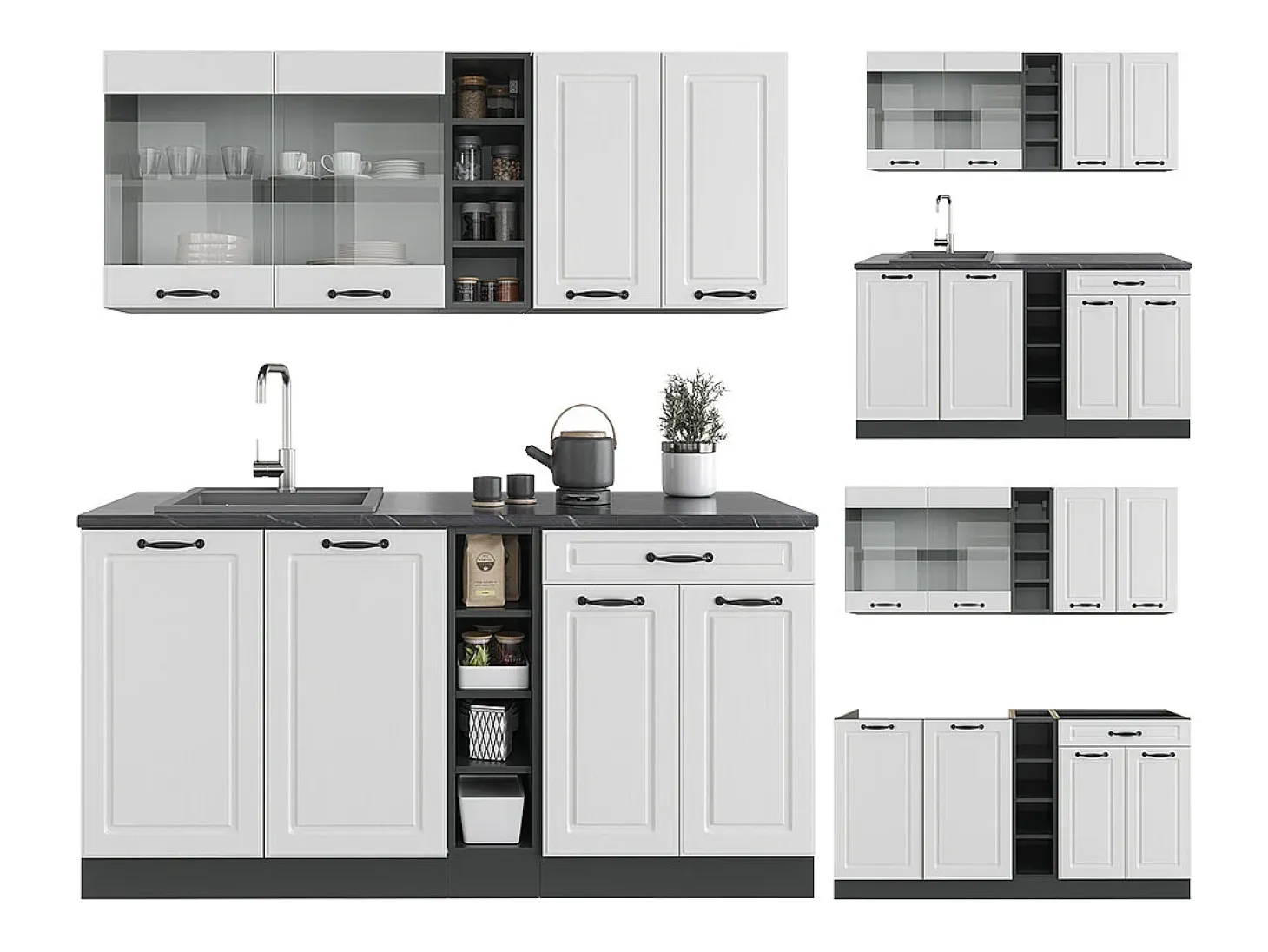 Cocina versátil casa de campo blanca/antracita 160x60x81.6 r-line